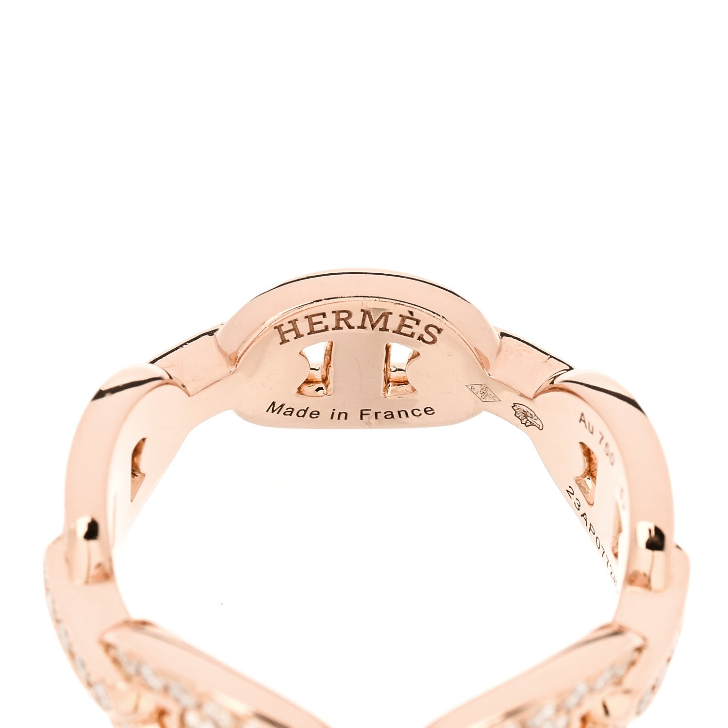 Hermes 18K Rose Gold Diamond PM d'Ancre Enchainee Ring 52 6 4 of 6