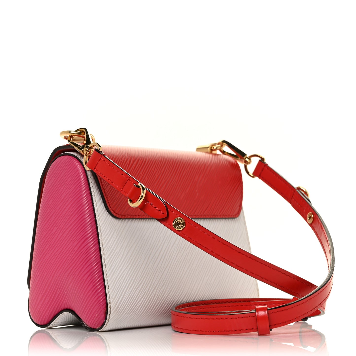 Epi Twist Shoulder Bag MM Coquelicot Hot Pink White