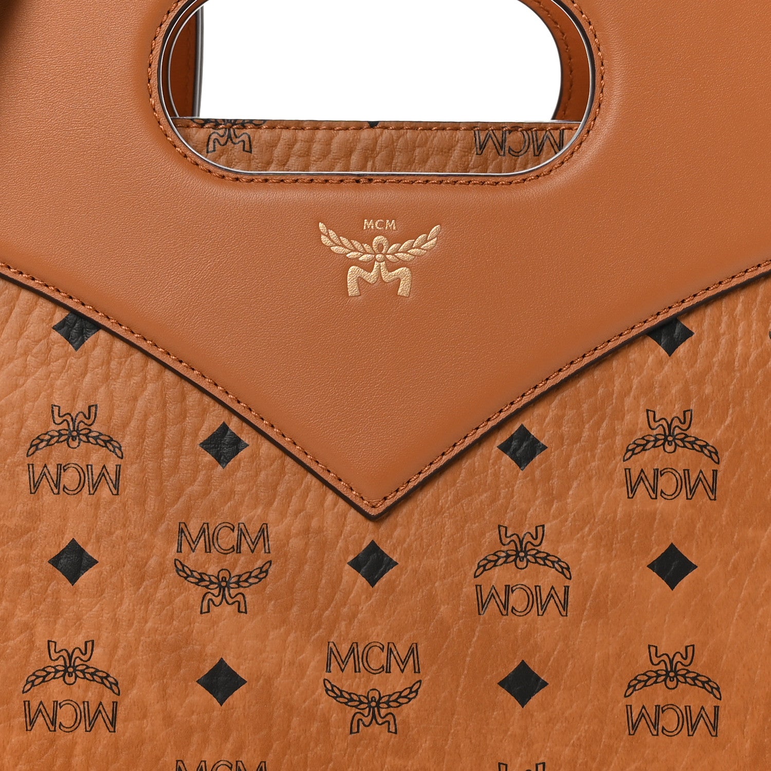 MCM Visetos Calfskin Medium Diamond Tote Cognac 7 of 9