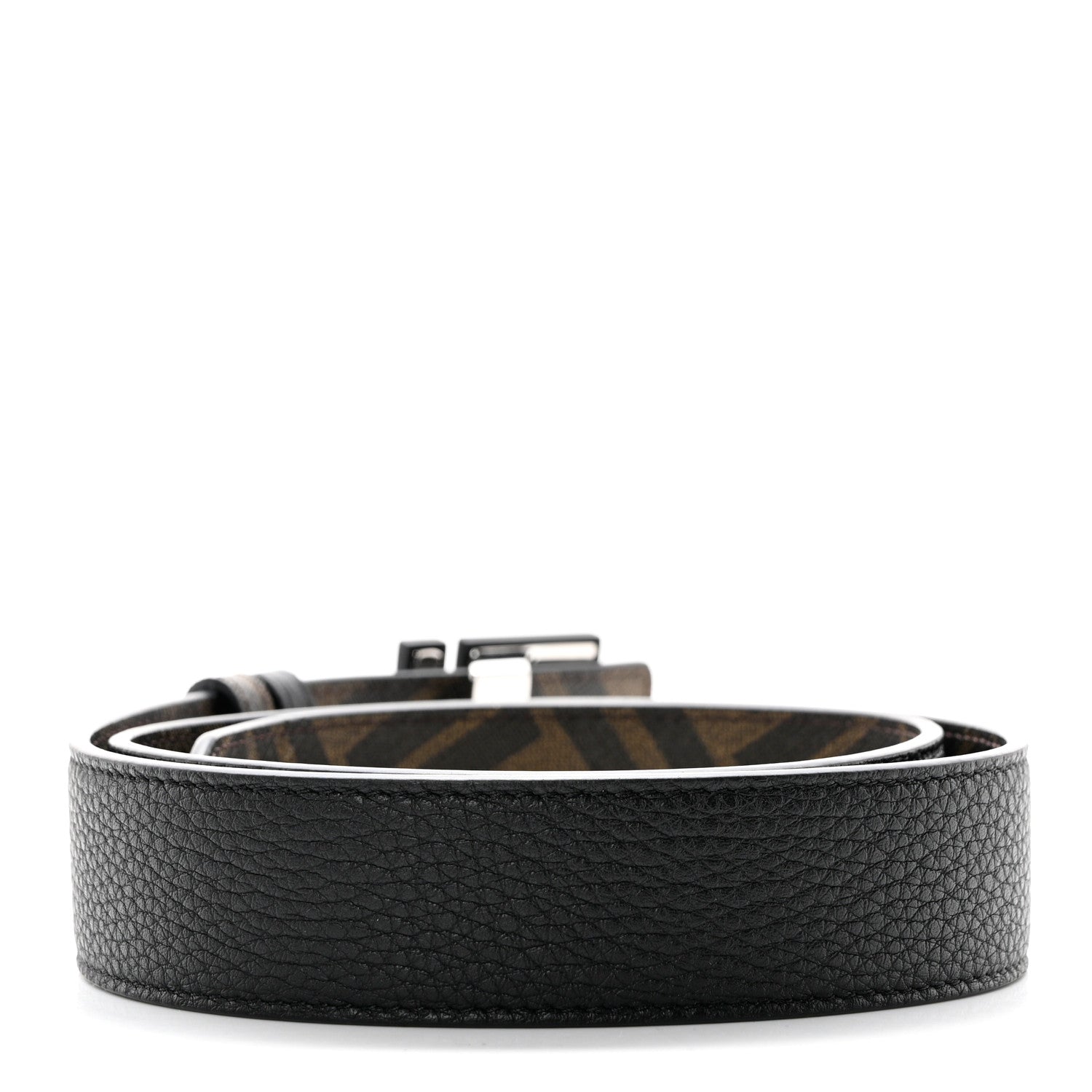 Fendi Cuoio Romano Glazed Fabric Enamel FF 1974 Reversible Belt 85 34 Black Tobacco 4 of 9
