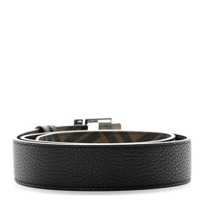 Fendi Cuoio Romano Glazed Fabric Enamel FF 1974 Reversible Belt 85 34 Black Tobacco 4 of 9
