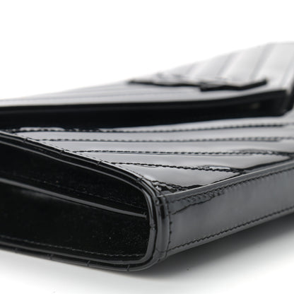 Saint Laurent Patent Matelasse Chevron Monogram Chain Wallet Black 8 of 10