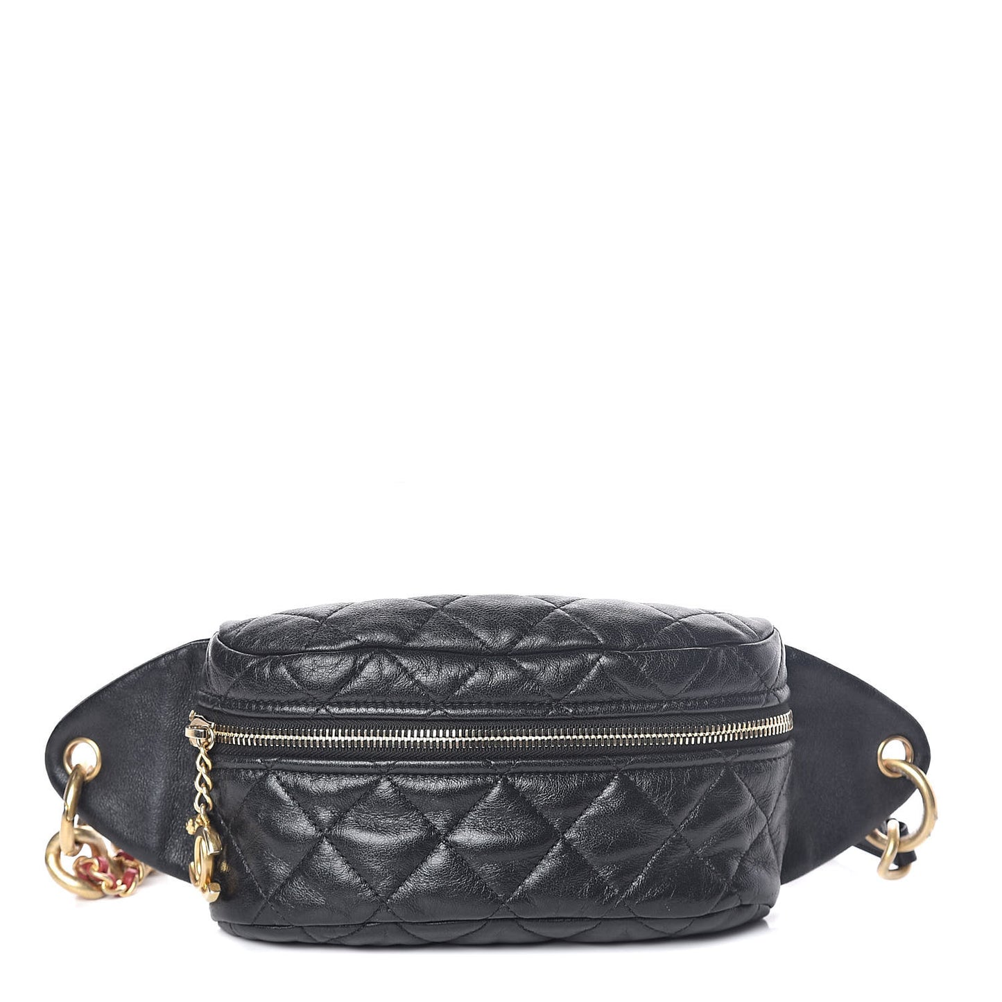 Lambskin Quilted Waist Belt Bag Fanny Pack Black