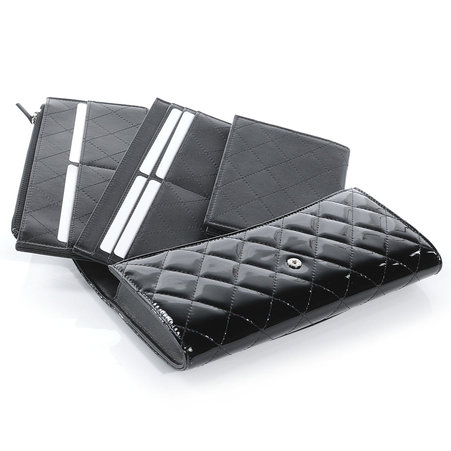 Patent Quilted Travel Wallet Black
