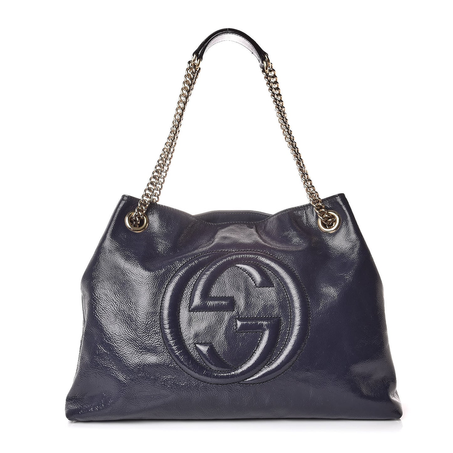 Patent Medium Soho Chain Shoulder Bag Uniform Blue