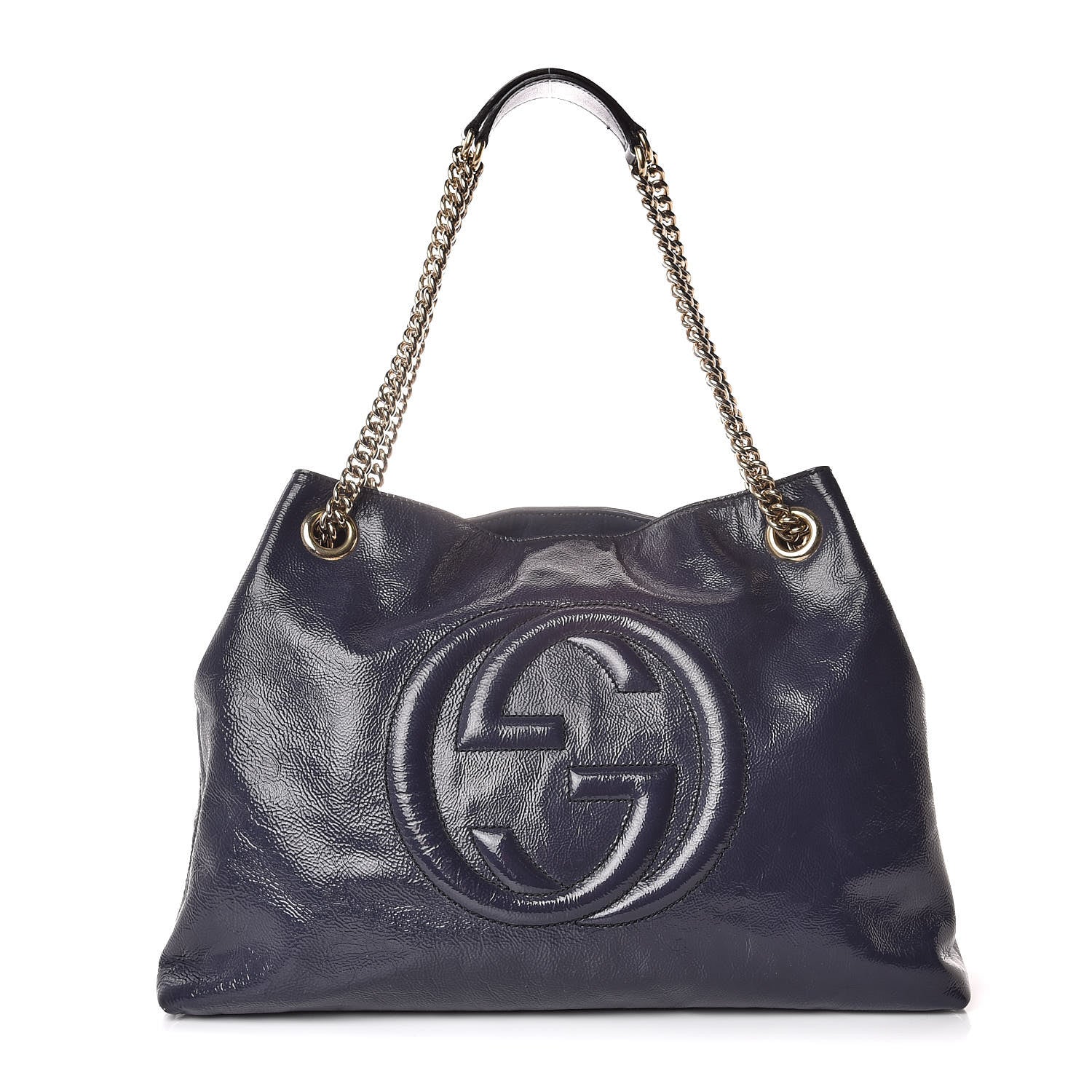 Gucci Patent Medium Soho Chain Shoulder Bag Uniform Blue 1 of 10