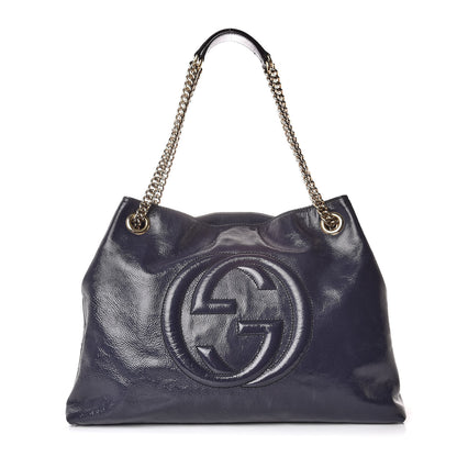 Gucci Patent Medium Soho Chain Shoulder Bag Uniform Blue 1 of 10