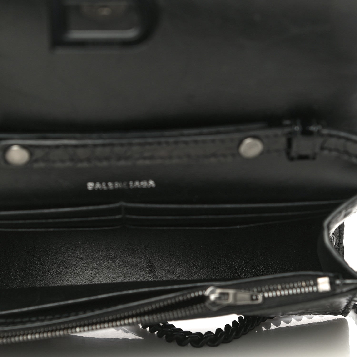 Balenciaga Shiny Calfskin Monochrome Crocodile Embossed Hourglass Chain Bag Black 4 of 15