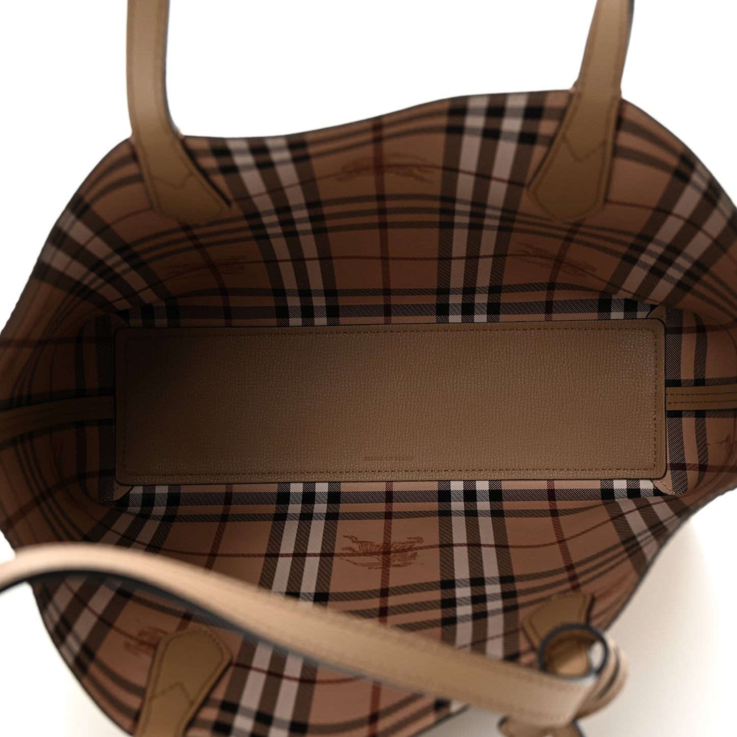 Grainy Calfskin Haymarket Check Small Reversible Tote Mid Camel