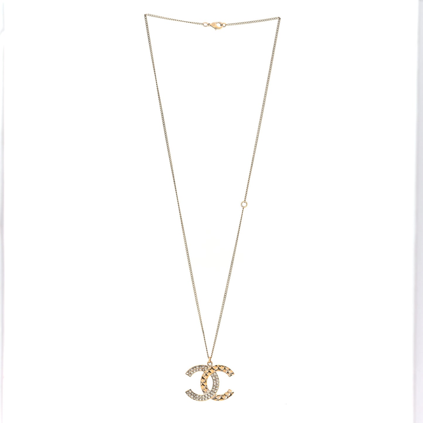 Baguette Crystal Quilted CC Pendant Necklace Gold