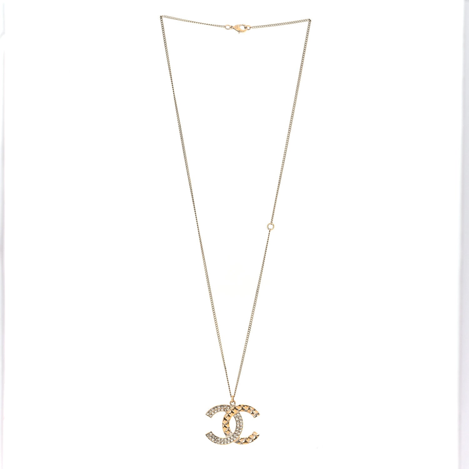 Chanel Baguette Crystal Quilted CC Pendant Necklace Gold 2 of 5