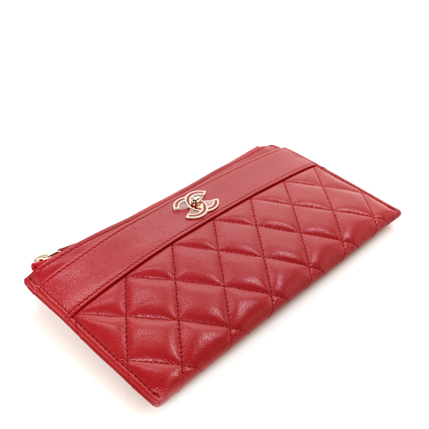 Sheepskin Quilted Mademoiselle Vintage Zip Pouch Red
