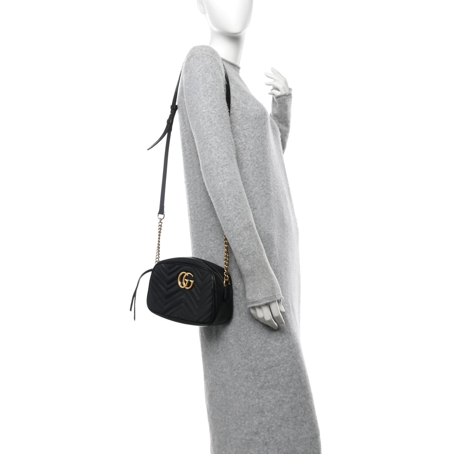 Calfskin Matelasse Small GG Marmont Chain Shoulder Bag Black