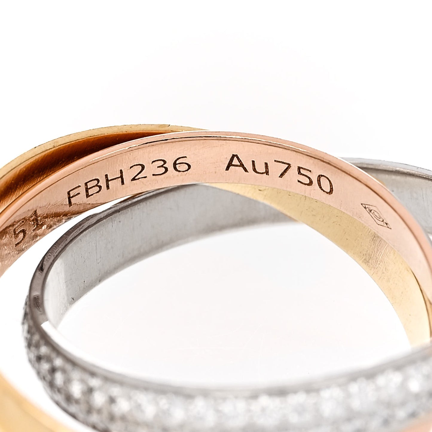 18K White Yellow Pink Gold Diamond Small Trinity Paved Ring 51 5.75