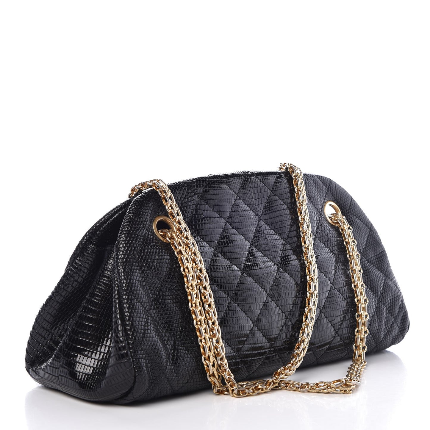 Lizard Quilted Small Just Mademoiselle Bowling Bag Black