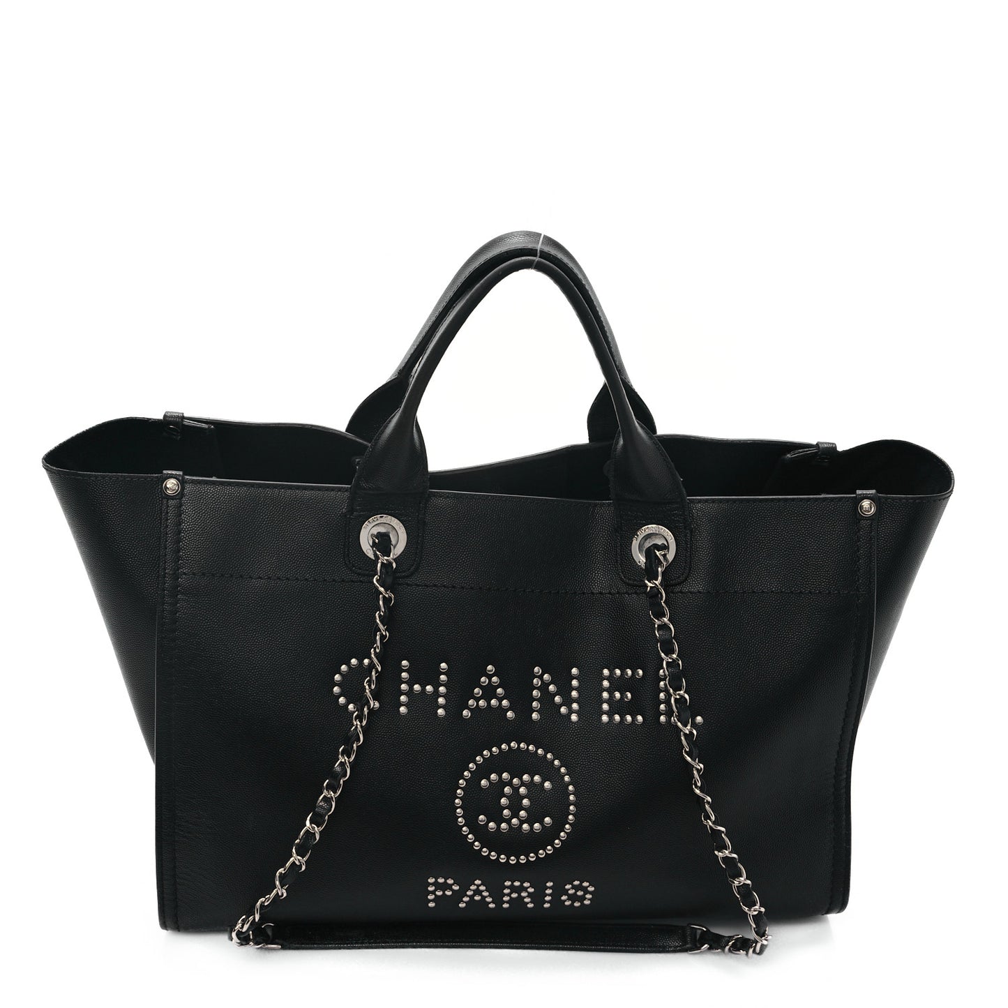 Caviar Medium Studded Deauville Tote Black