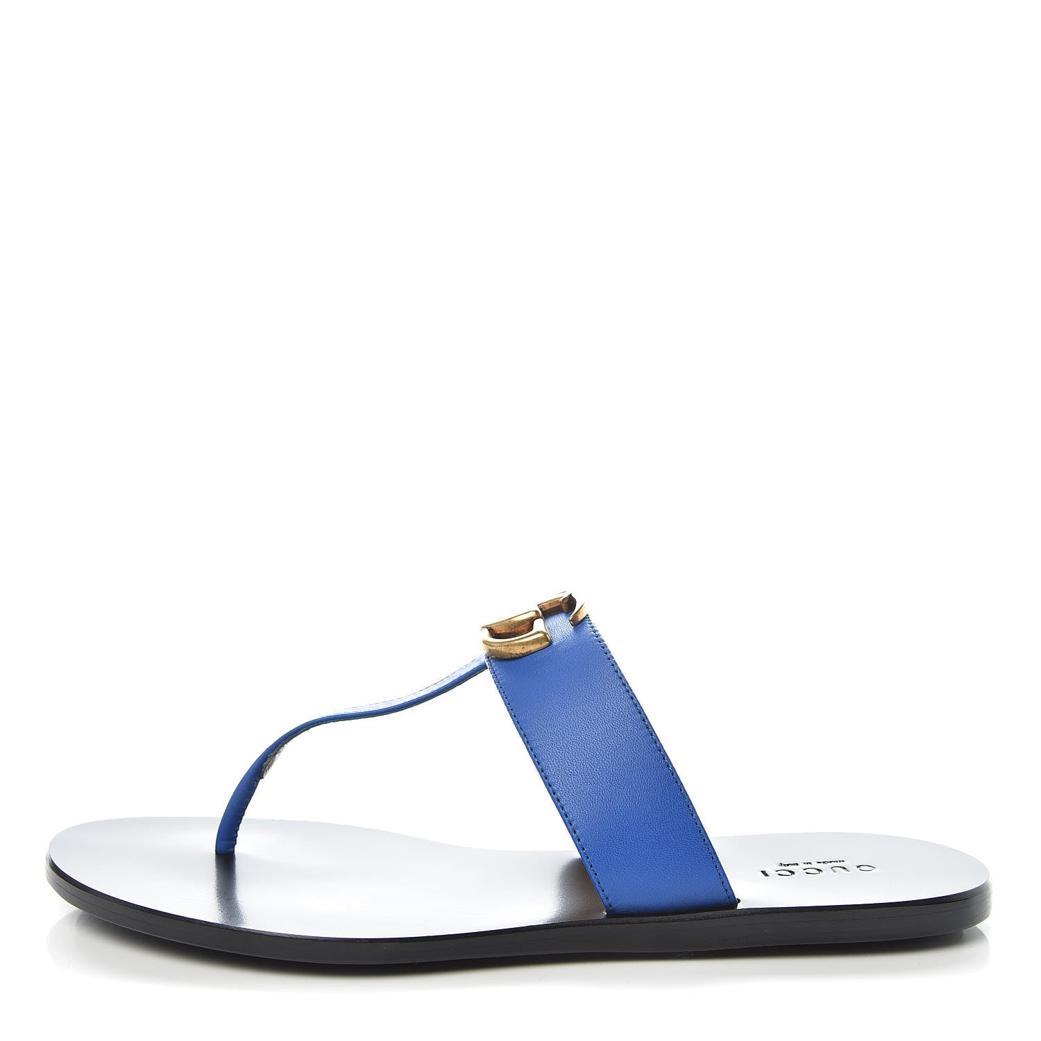 Gucci Calfskin Double G Thong Sandals 37 Shiny Electric Blue 1 of 11