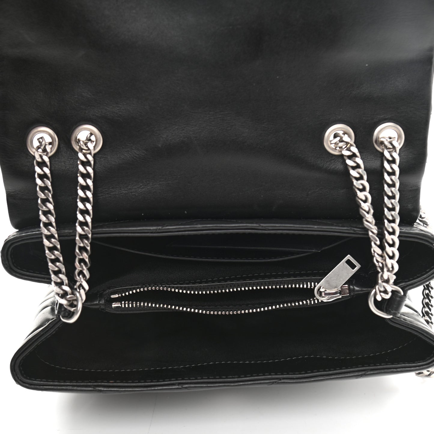 Calfskin Y Quilted Monogram Small Loulou Chain Satchel Black