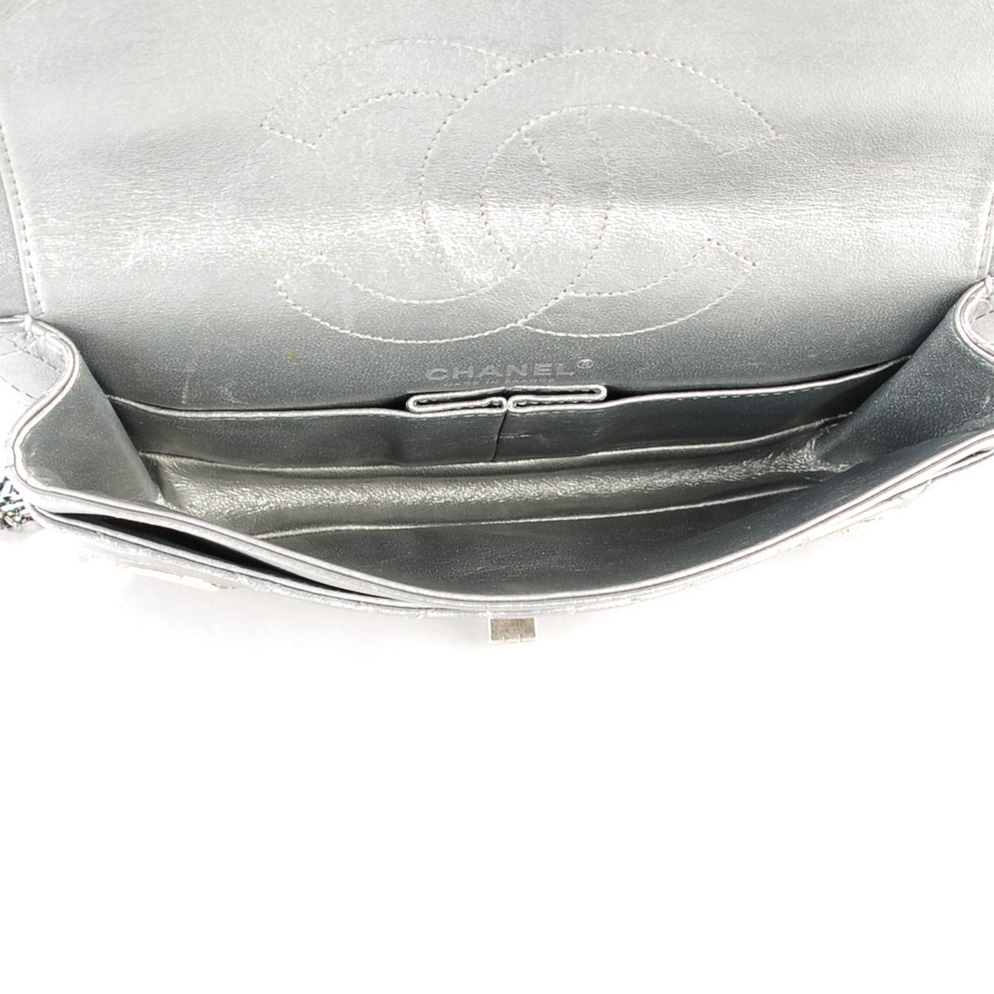 Metallic Calfskin Quilted Lucky Charms 2.55 Reissue 225 Flap Dark Silver