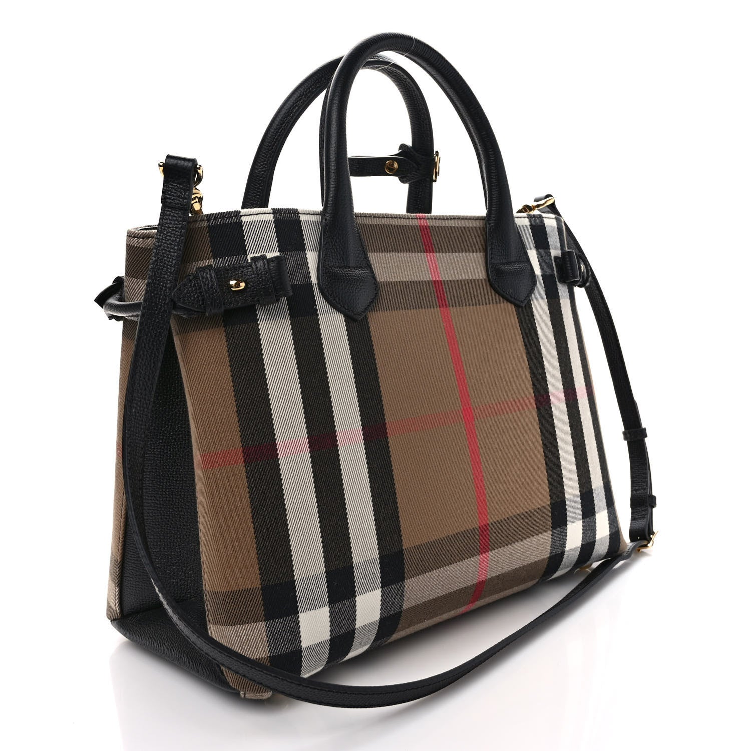Burberry House Check Grainy Calfskin Medium Banner Tote Black 3 of 9