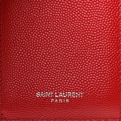 Saint Laurent Grain De Poudre Matelasse Chevron Monogram Compact Tri Fold Wallet Red 6 of 14