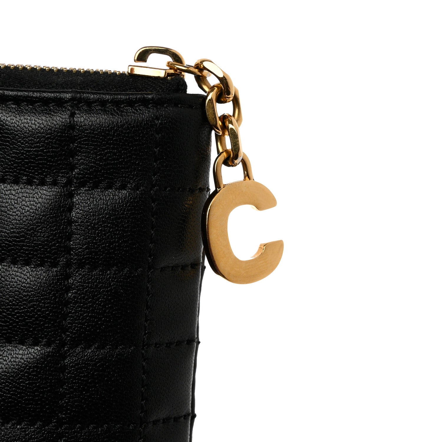 Celine Calfskin Quilted C Charm Coin Card Pouch Black 9 of 11