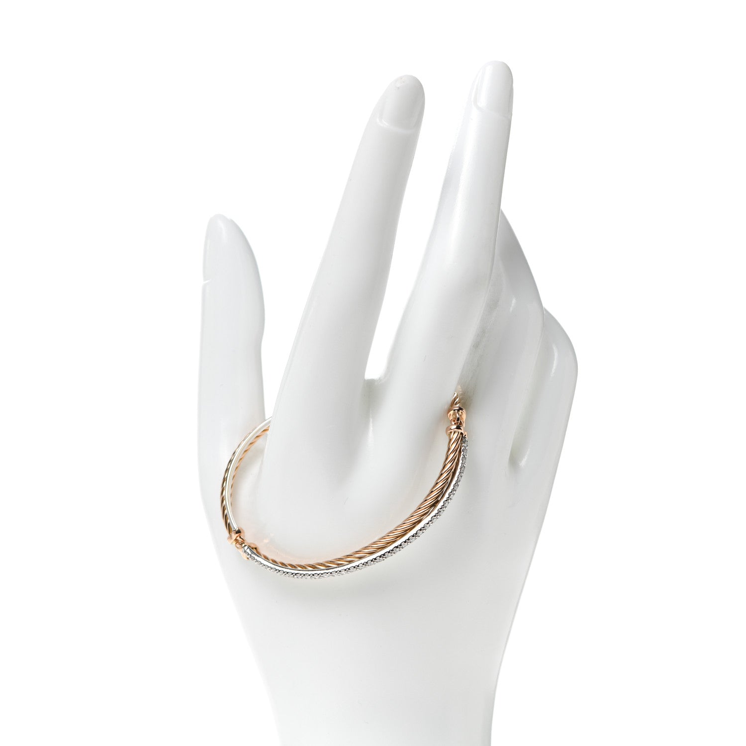David Yurman 18K White Rose Gold Diamond Crossover Bracelet 2 of 4