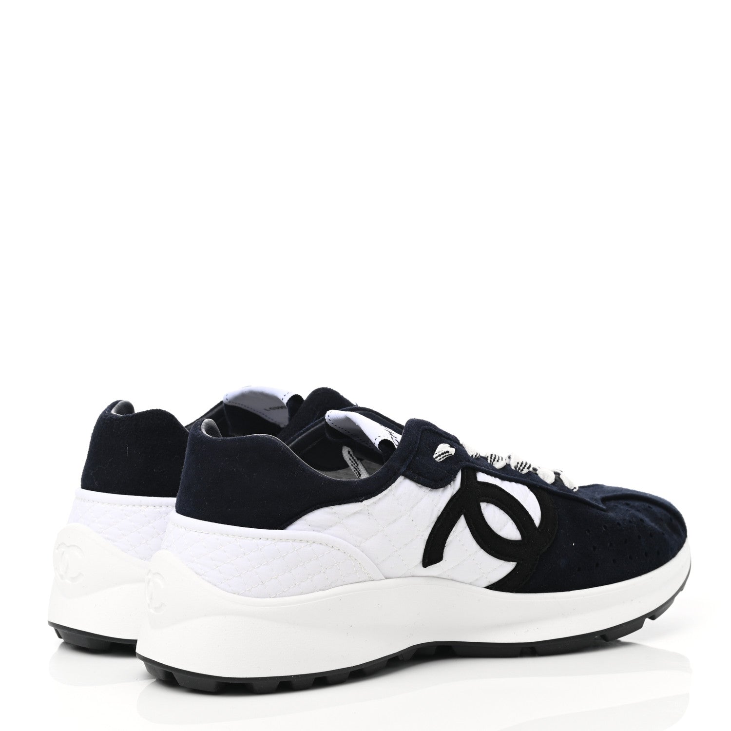 Chanel Fabric Suede Kidskin CC Sneakers 39.5 Navy White 4 of 9