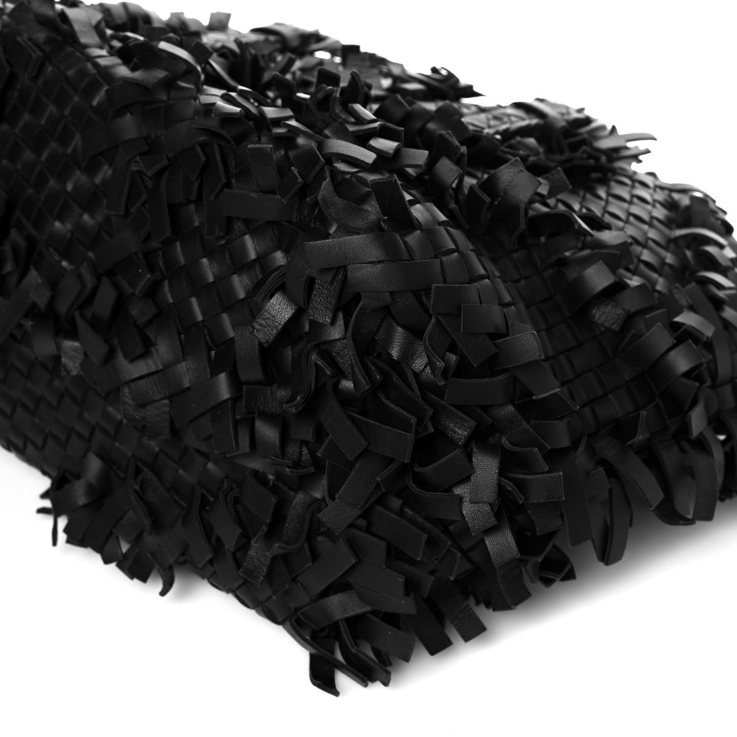 Nappa Intrecciato Patchwork Frayed Tote Black