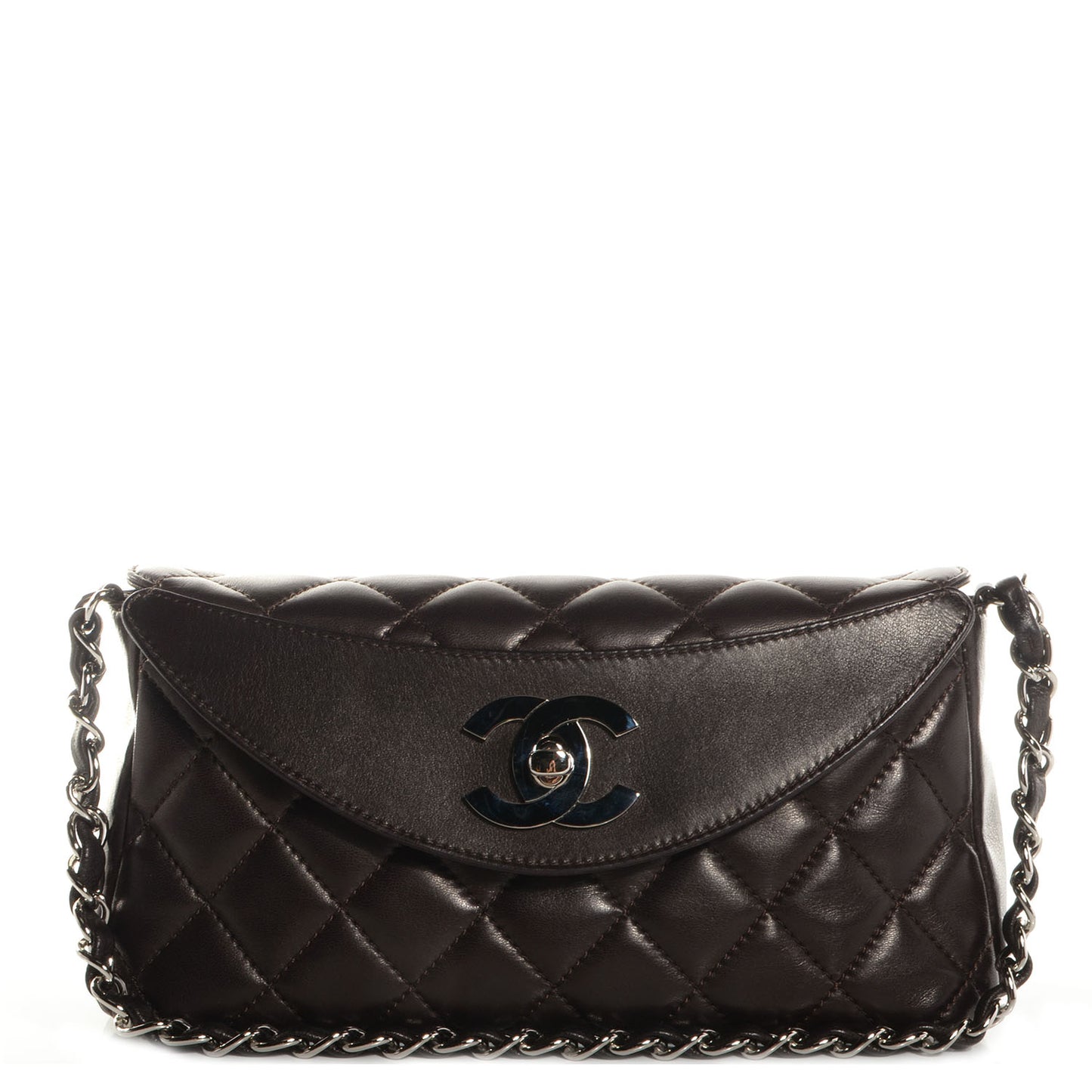 Lambskin Quilted Shoulder Bag Brown