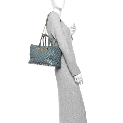 Chanel Aged Calfskin Quilted Large Coco Handle ShoppingTote Blue 2 of 10