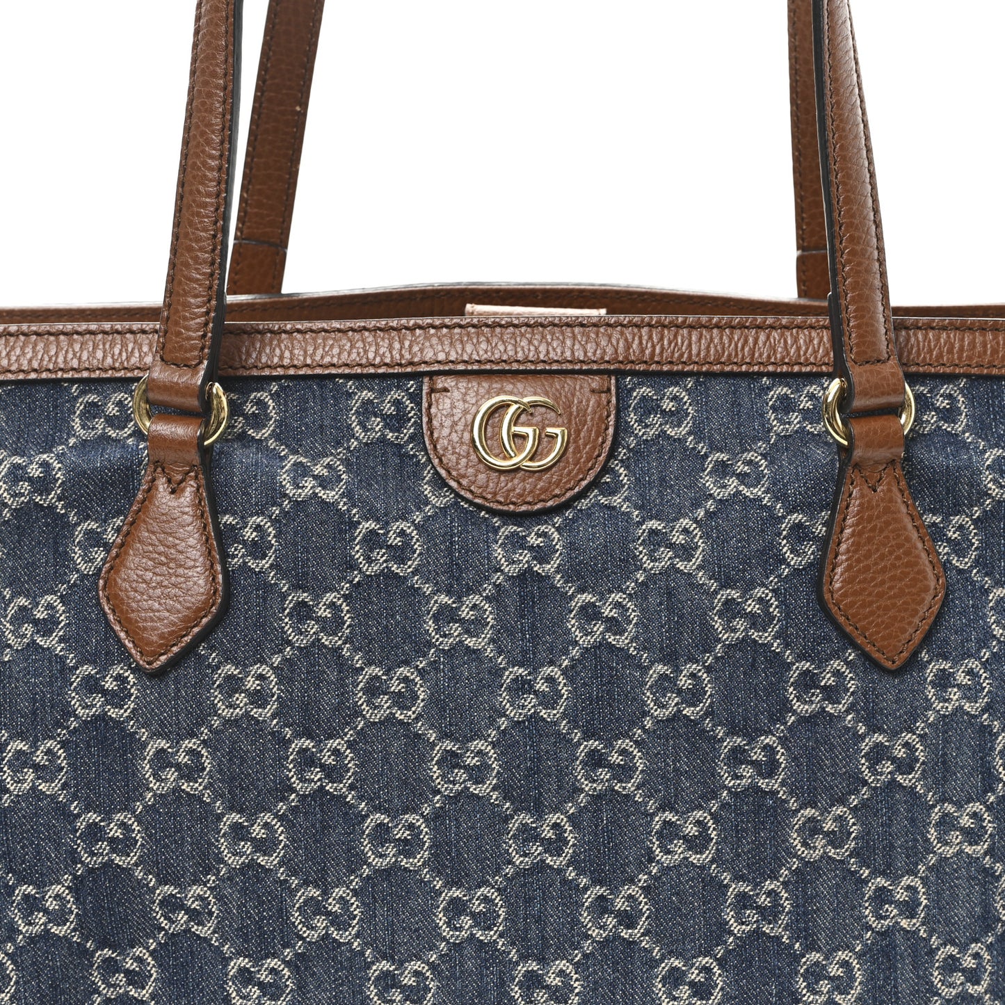 New Denim GG Monogram Medium Ophidia Shopping Tote Blue Tea Cuir