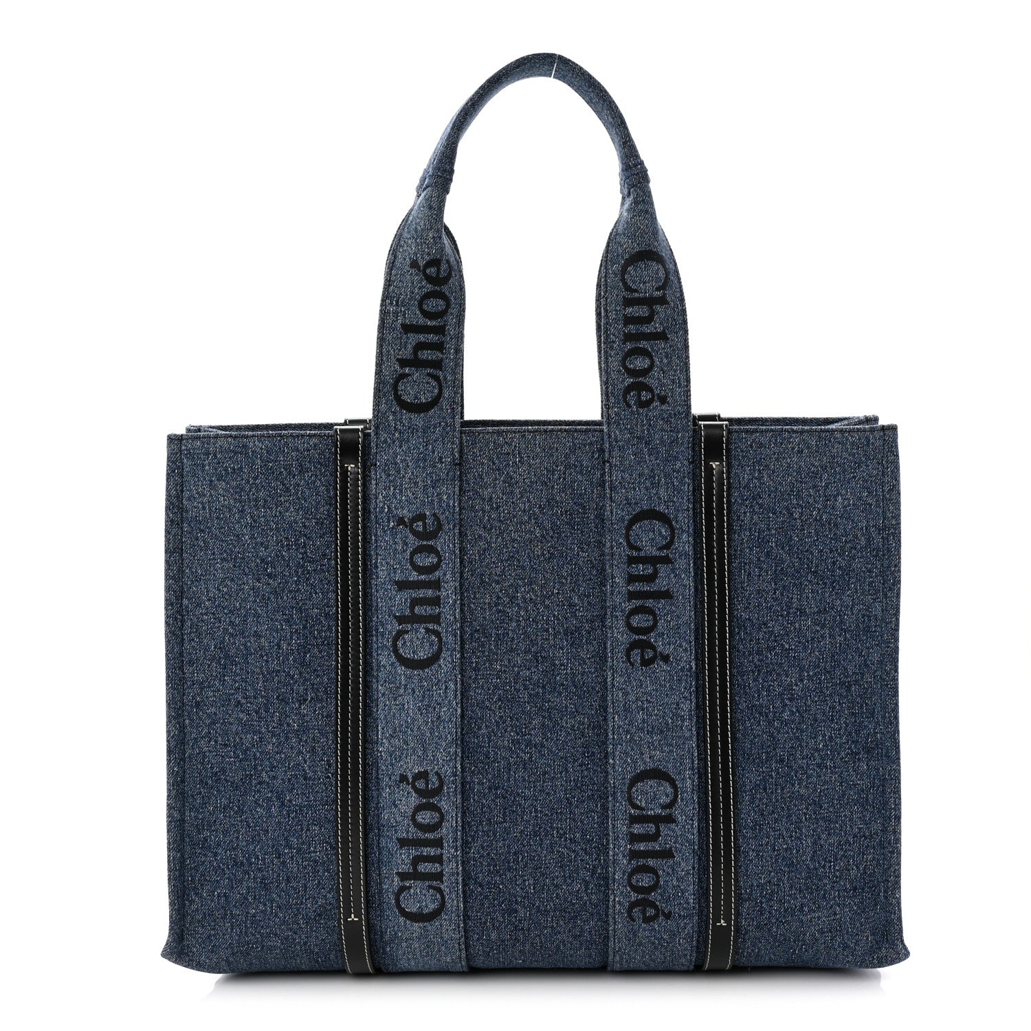 Chloe Denim Calfskin Large Woody Ribbon Tote  Blue 1 of 10