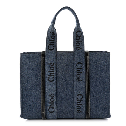 Chloe Denim Calfskin Large Woody Ribbon Tote  Blue 1 of 10