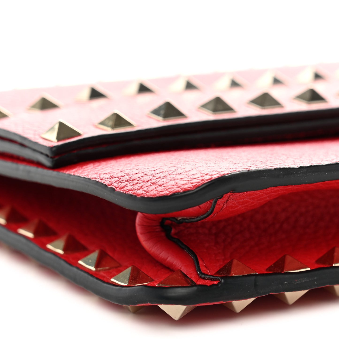 Pebble Calfskin Rockstud Side Slip Wristlet Clutch Rosso