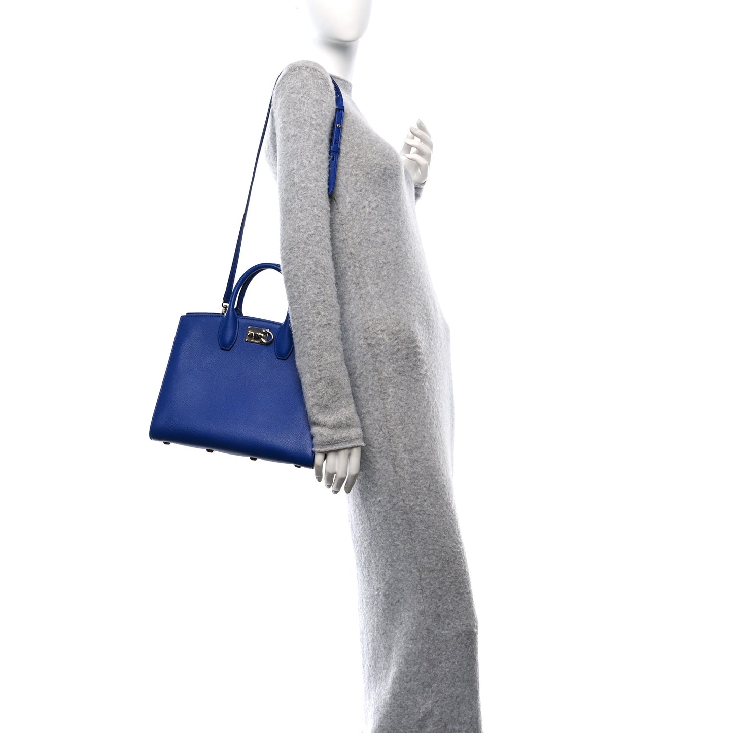 Hammered Calfskin Medium The Studio Box Bag Blue