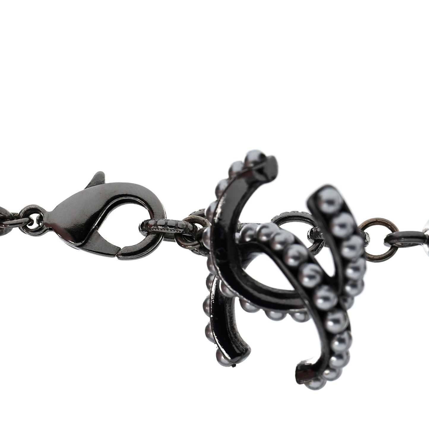 Ruthenium Pearl CC Chain Short Necklace Grey