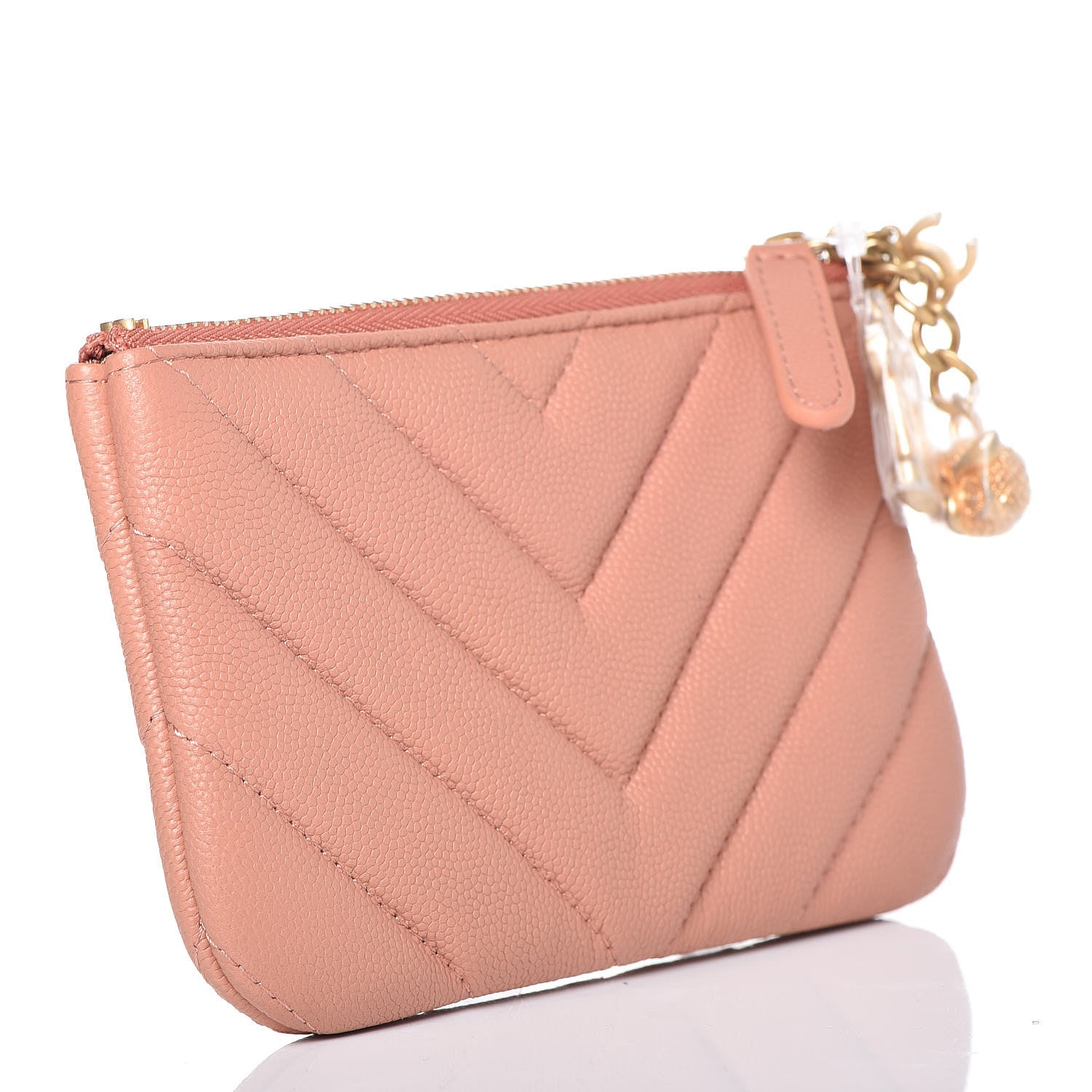 Chanel Caviar Chevron Quilted Small Ancient Greek Charms Cosmetic Case Dark Beige 3 of 8