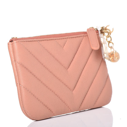 Chanel Caviar Chevron Quilted Small Ancient Greek Charms Cosmetic Case Dark Beige 3 of 8