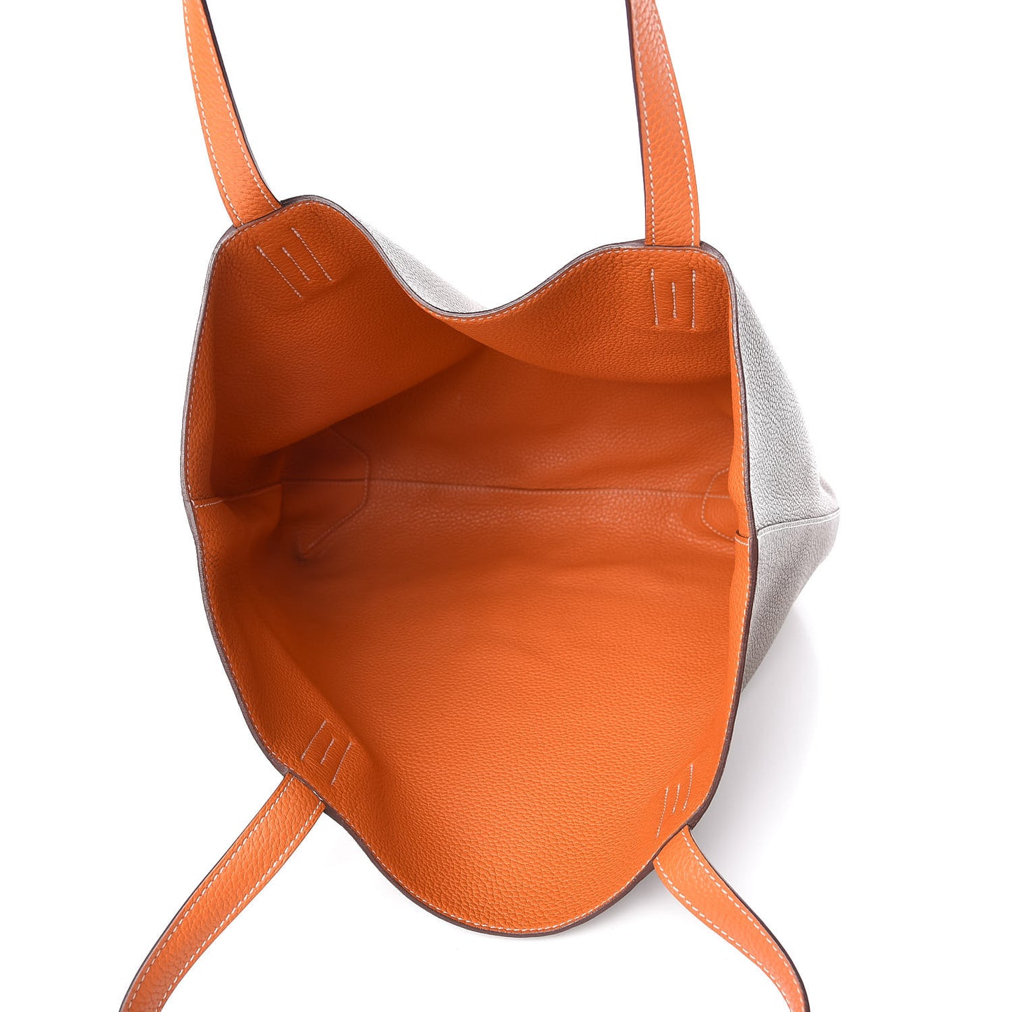 Taurillon Clemence Double Sens 35 Reversible Tote Orange Etoupe