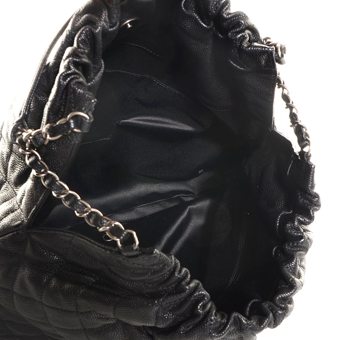 Distressed Glazed Caviar Quilted Large Elastic Tote Black