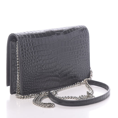 Saint Laurent Calfskin Crocodile Embossed Kate Monogram Tassel Chain Wallet Dark Smog 3 of 10