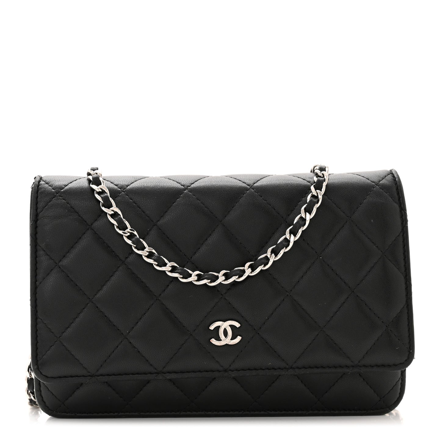 Lambskin Quilted Wallet On Chain WOC Black