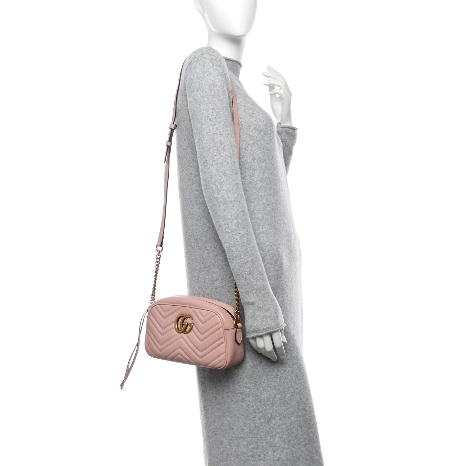 Gucci Calfskin Matelasse Small GG Marmont Chain Shoulder Bag Perfect Pink 2 of 10