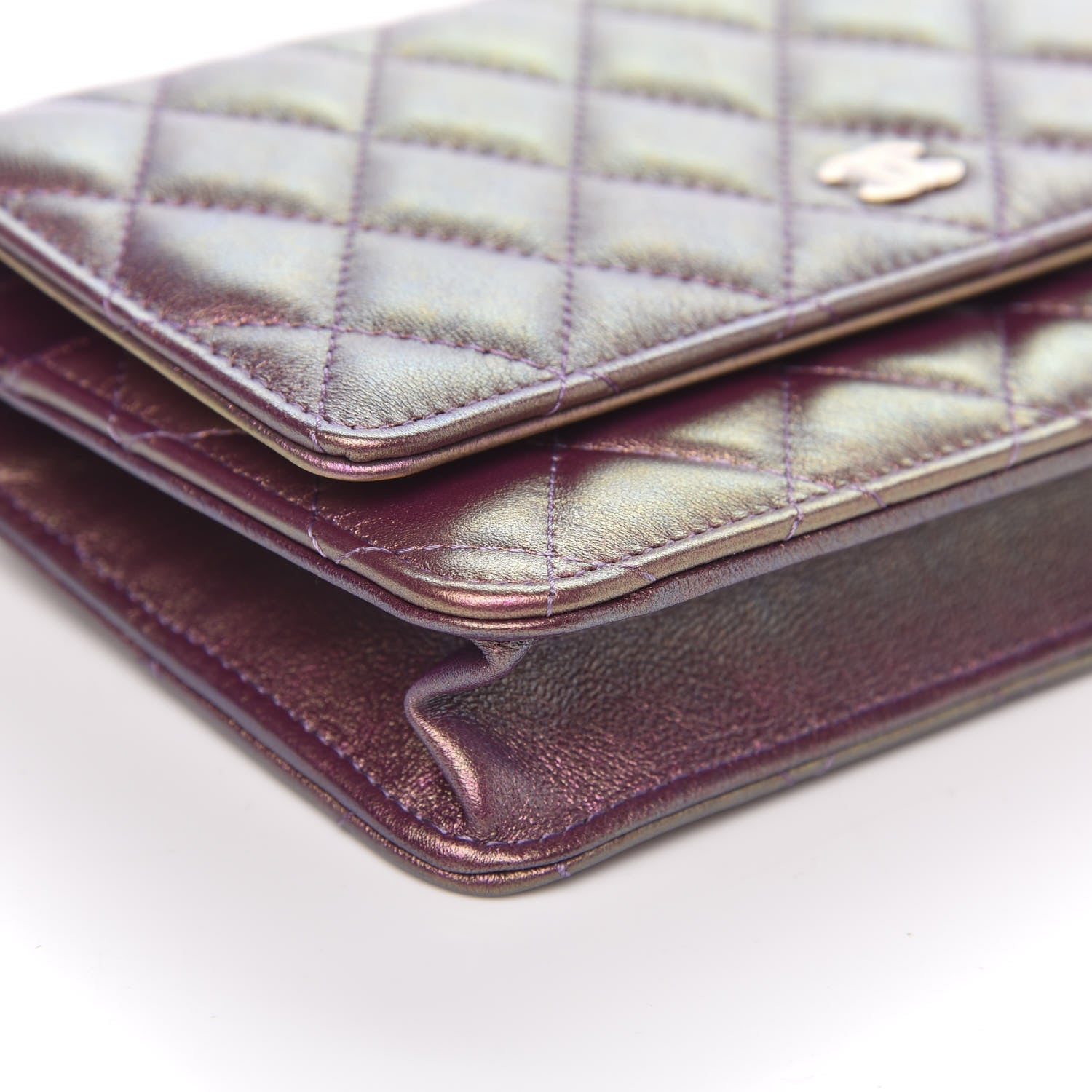 Chanel Iridescent Lambskin Quilted Wallet On Chain WOC Purple 9 of 14