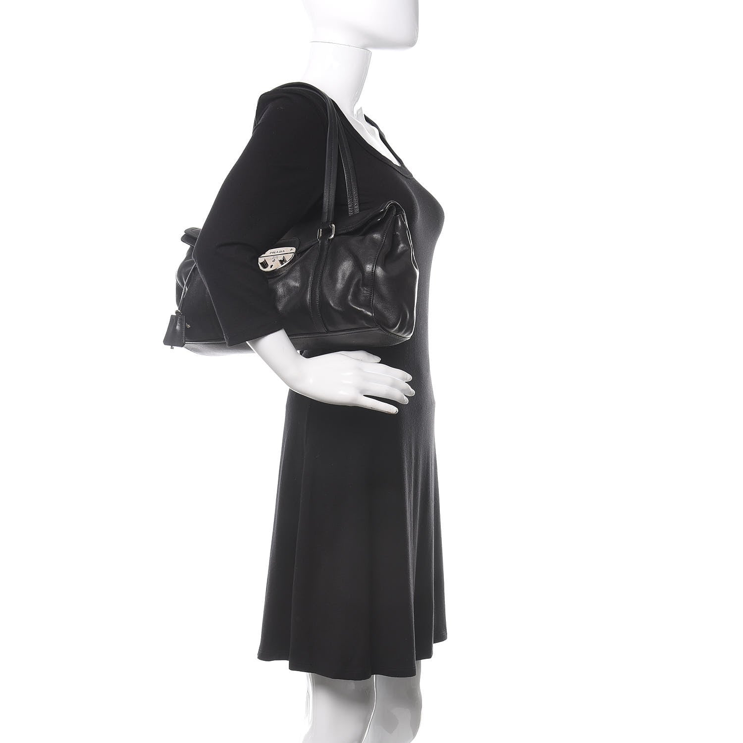 Prada Royal Calf Easy Foldover Pushlock Satchel Black 2 of 9