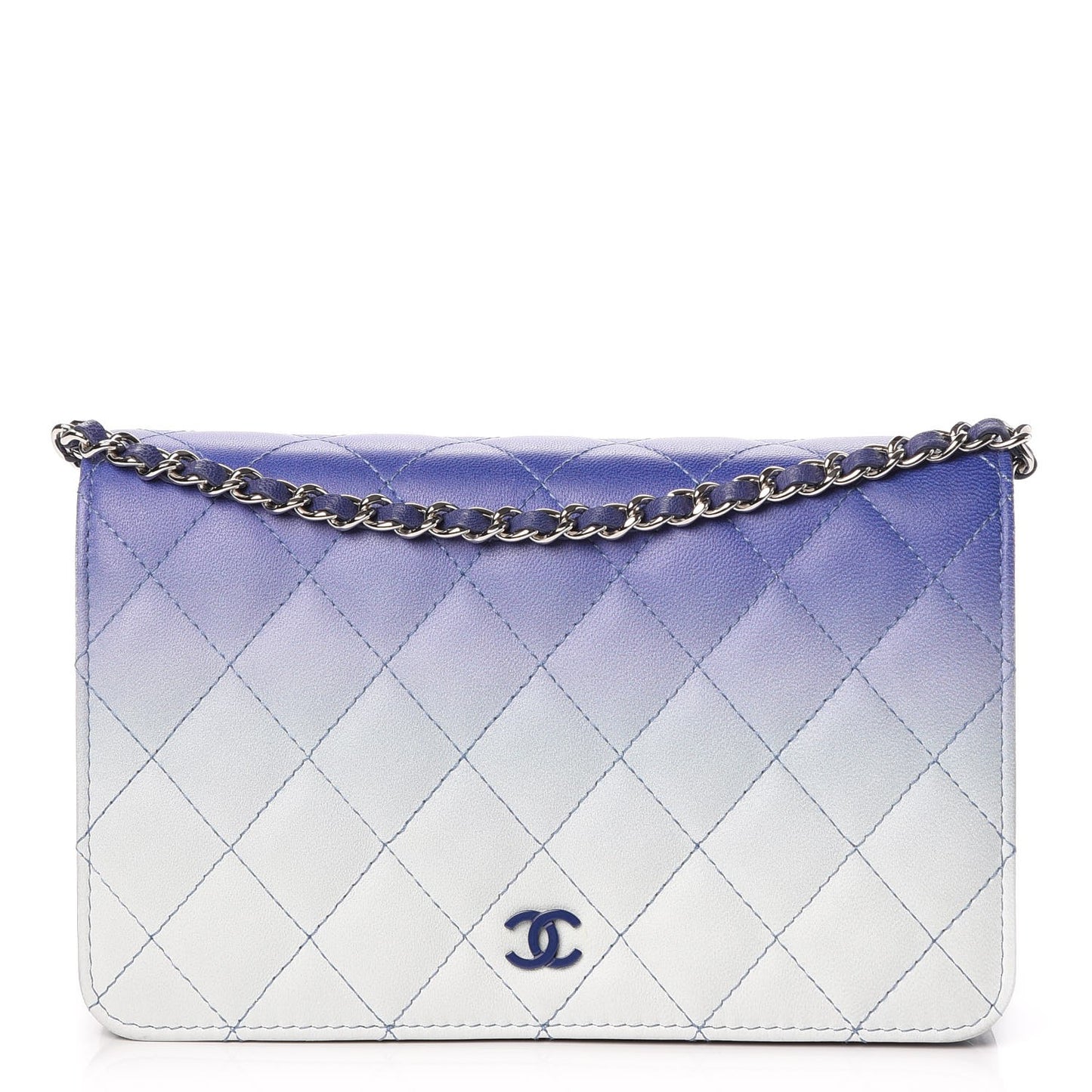 Lambskin Quilted Degrade Wallet On Chain WOC Purple White