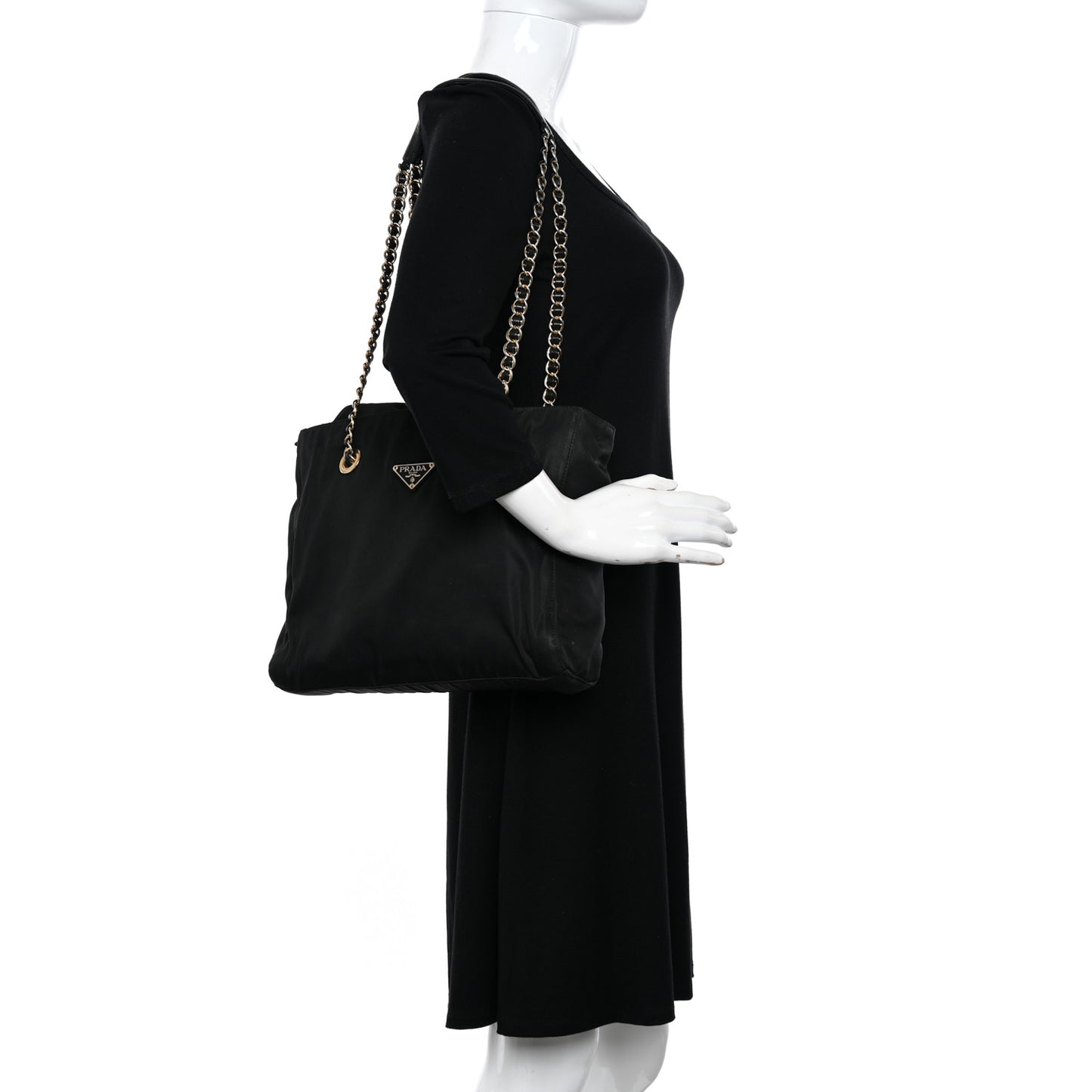 Tessuto Nylon Chain Shoulder Bag Black