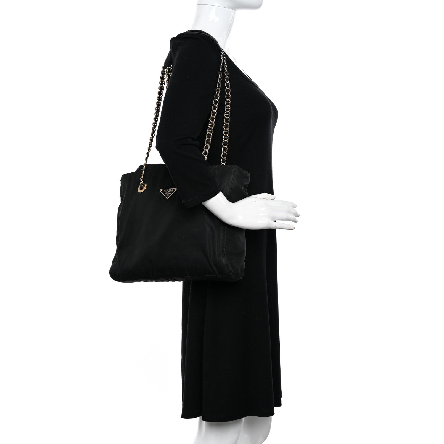 Prada Tessuto Nylon Chain Shoulder Bag Black 2 of 14