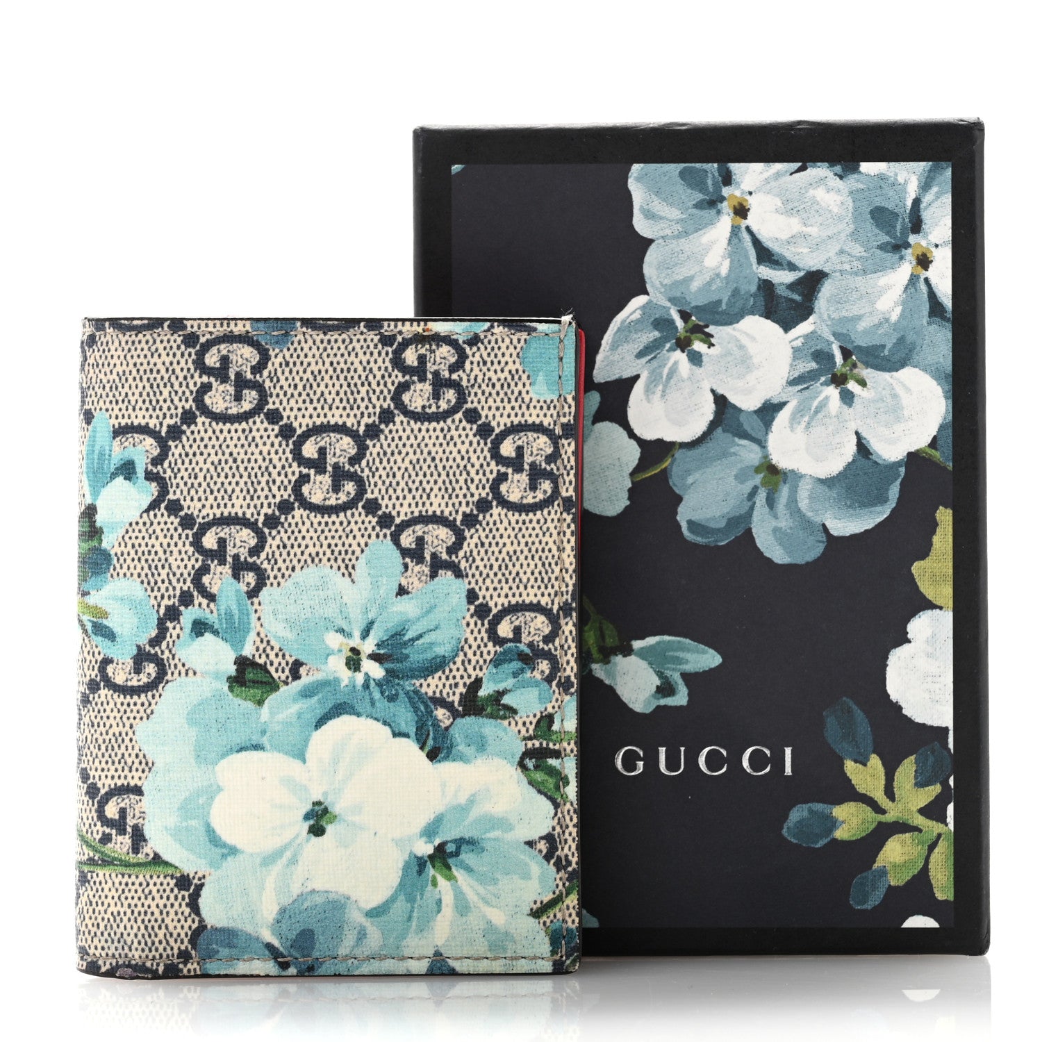 Gucci GG Supreme Monogram Blooms Card Case Beige Blue Navy Hibiscus Red 8 of 8
